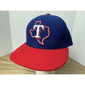 Texas Rangers State Outline MLB Baseball Fitted Hat Logo Cap 7-5/8 ~ Blue Red